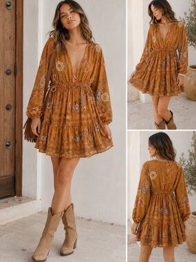Free People Cherry Blossom Mini Dress Topaz Combo Floral Boho sz Small